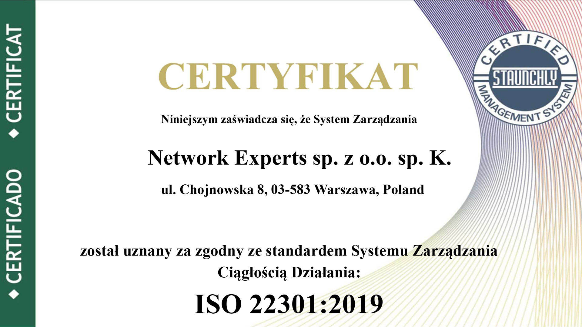 Uzyskaliśmy certyfikację ISO 22301:2019